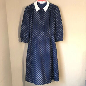 Vintage Breli Originals Secretary Dress Blue Brown Geometric Print Midi Dress